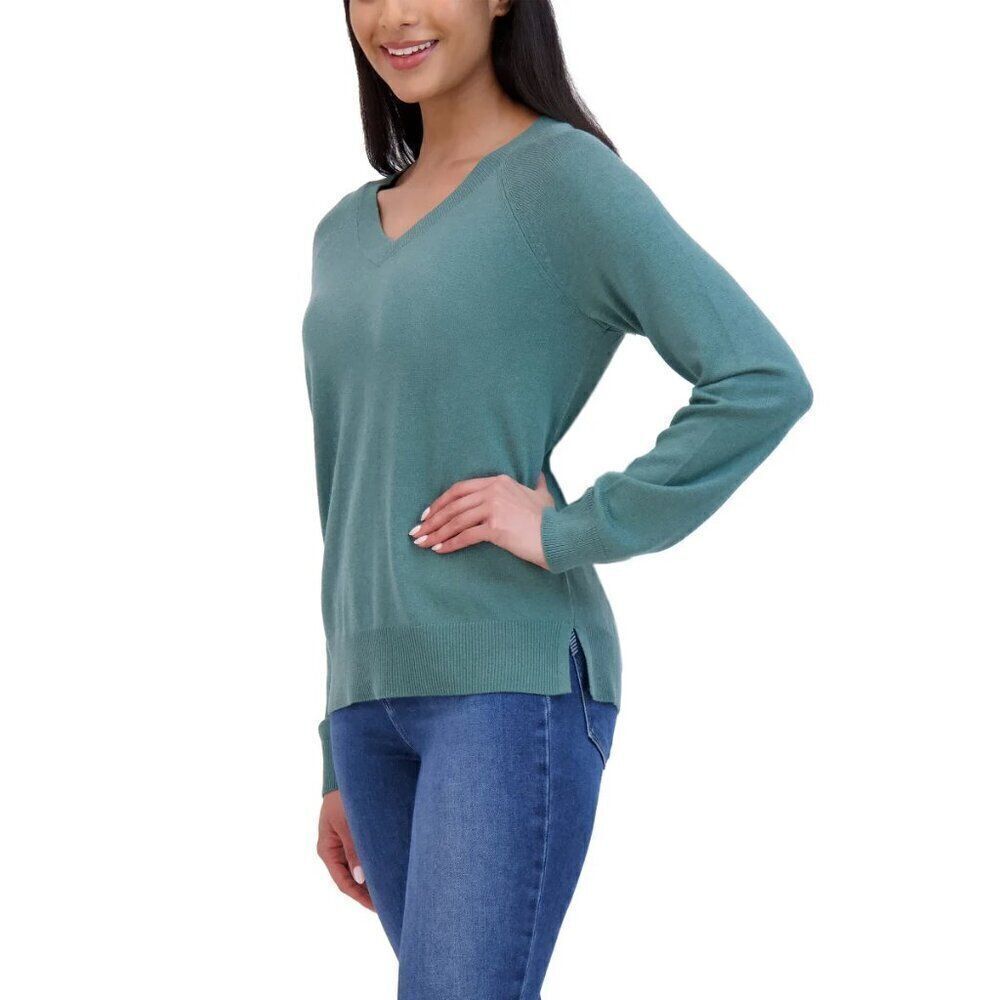 Lucky Brand Womens V-Neck Sweater Seapine Green Cotton Blend Long Sleeves NWT